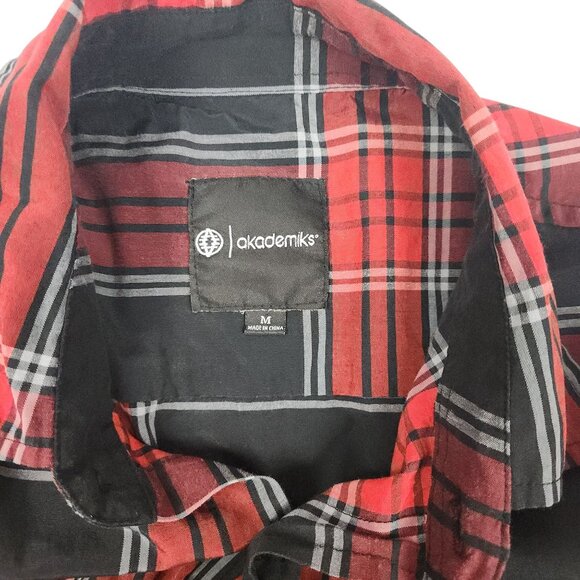 Akademiks Mens Medium Red & Black Plaid Long Sleeve Button-Up Shirt - Picture 5 of 11